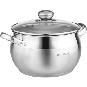 Daniks Classic 4 Quart Stainless Steel Stock Pot with Glass Lid, Tri-Ply Bottom for Even Heating, Induction Compatible, Dishwasher Safe