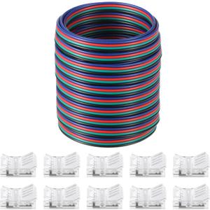 10 Packs Solderless LED Strip Connector Transparent Track Lighting Connectors Wire Strip Lights 16.4 ft Extension Cable Wire Cord for LED Light Speaker Electrical System(Retro Style, 4 Pin, 10 mm)