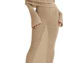 Saodimallsu Womens Off Shoulder Summer Maxi Dress Bell Long Sleeve Sexy Bodycon Strapless Sheer Beach Swimsuit Coverup (Beige)