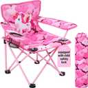 Huskfirm Padded Kids Camping Chair Folding Toddler Chair with Cup Holder & Safety Lock Portable Kids Beach Chair Ages 3-6 for Outdoor Camping Foldable Kids Chair Support 120lbs,Pink Unicorn