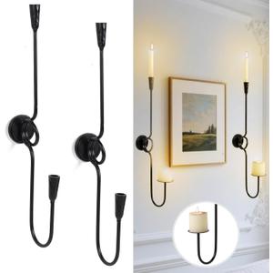 GAKA Large(27 inch) Wall Sconce Candle Holder Set of 2,2 Arm Iron Wall Mount Candle Holder Decorative,Black