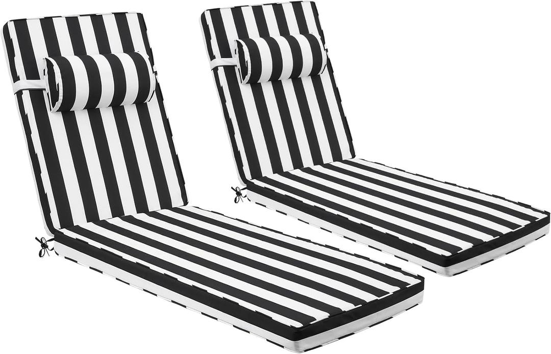 Outdoor Chaise Lounge Cushion with Headrest, 80x26x3 in, 2Pack, 2 Count-80 in L X 26 in W X 3 in T