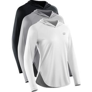 NELEUS Women's Sun Protection Running Shirts Workout Athletic Shirts with Hoods, 3 Pack (L)