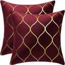 Gold Velvet Throw Pillow Covers: 2 Pack 16x16 Inch Square Decorative Pillow Cases for Bedroom Sofa Couch Living Room, Burgundy Red
