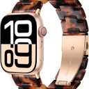 Light Resin Strap Compatible with Apple Watch Band for Women 38/40/41/42/44/45/46/49mm, Fashion and Durable Strap with Stainless Steel Buckle for iWatch Series 10/9/8/7/6/5/4/3/2/1/SE/Ultra/Ultra 2