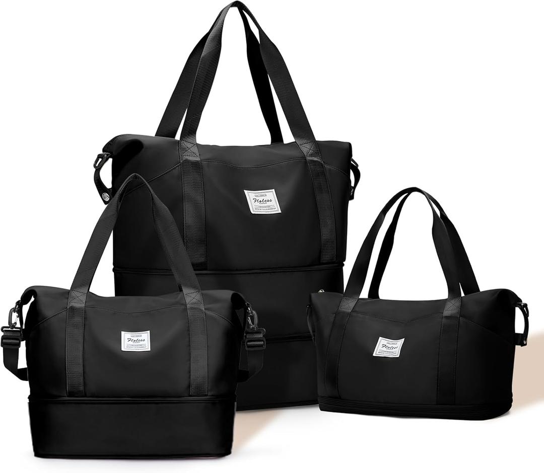 Expandable Travel Duffle Bag for Women Men, Large Gym Bag Travel Tote Bags, Waterproof Carry On Personal Item Bag Airline Approved, Workout Weekender Bag for Overnight Trips with Luggage Sleeve, Black