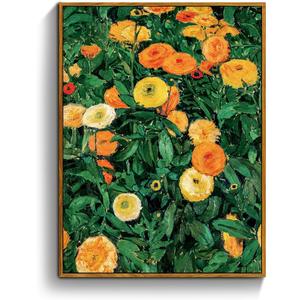 crmotu Vintage Framed Wall Art, Botanical Wall Art, Floral Wall Decor, Daisy Nature Decor Art Prints, Wildflower Landscape Rustic Canvas Paintings for Living Room Bedroom Kitchen Farmhouse 12x16in (Marigolds)