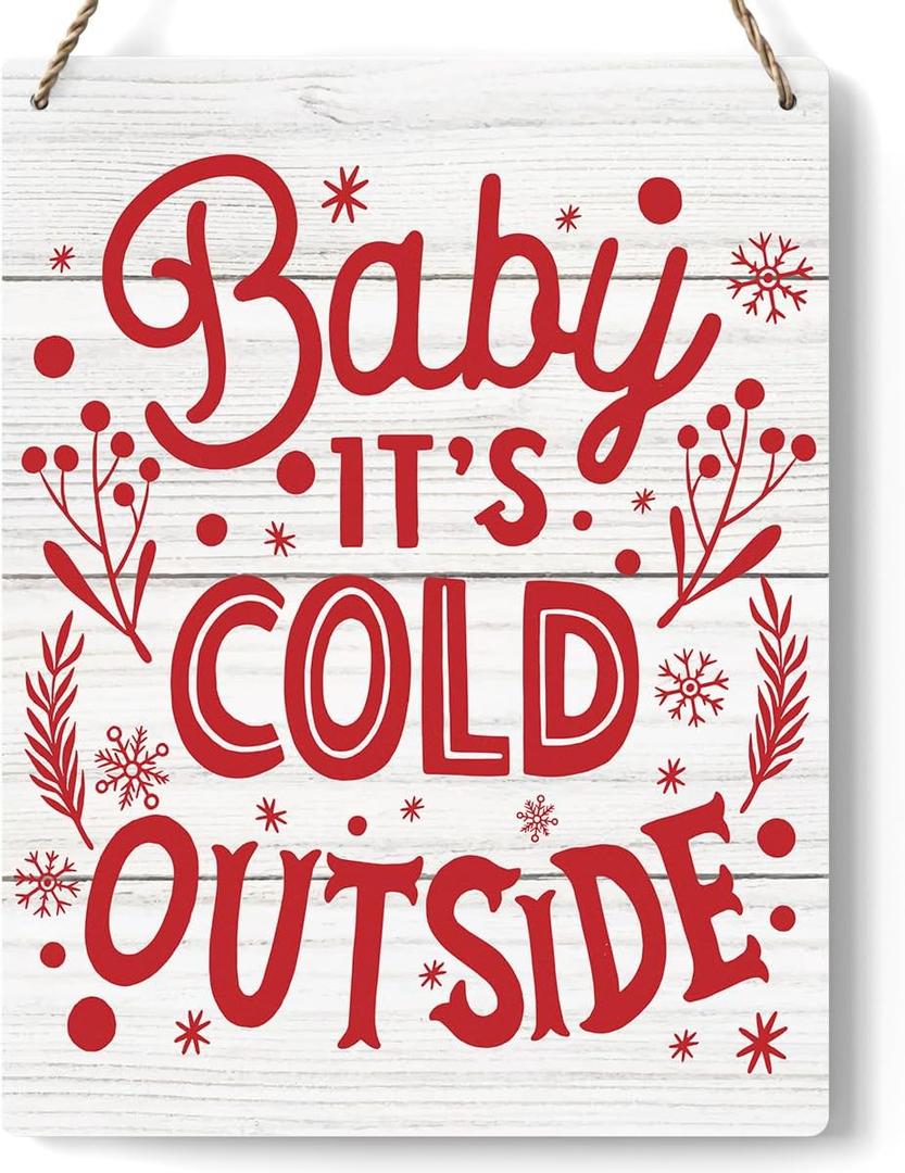 Christmas Vibes Decorations Baby It's Cold Outside Wood Sign Winter Decoration Wooden Signs Rustic Hanging Plaque Home Wall Art 8" x 10" Sign Wall Decor for Farmhouse Home Kitchen