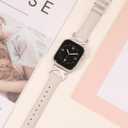 Minyee Leather Bands Compatible with Apple Watch Band 38/40/41/42/44/45/46/49mm Women, Slim Thin Dressy Designer Strap with C-Shape Metal Buckle for iWatch Series 11 10 9 8 7 6 5 4 SE/Ultra 3 2 1, Starlight
