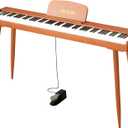 88 Key Digital Piano Keyboard with Stand & Sustain Pedal, Full-Size Semi Weighted Electric Piano for Beginners/Learners, Home Keyboard Piano with Headphone Jack, MIDI Connectivity, Brown