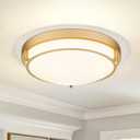 16" Flush Mount Ceiling Light, Farmhouse Style, Frosted Glass Shade,Brass Gold, for Living Room, Bedroom, Dining – CKCL4822-3W-BB