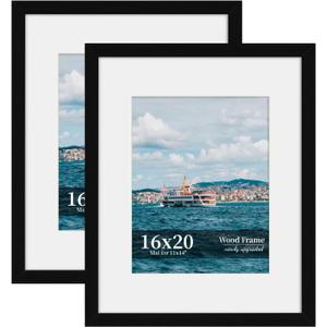 16x20 Picture Frame Set of 2, Wood Frame with Real Glass, Wide Border, 16X20 in