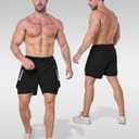 JZCreater Mens Shorts, 2-in-1 Athletic Workout Running Shorts with Liner, 2 Inner Pocket, Quick Dry Gym Shorts for Men (L)