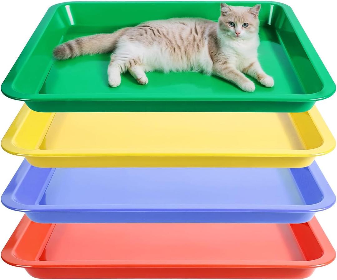 Multicolor Kitten Litter Box Low Entry, 4 PCS Small Cat Litter Box for Kittens Portable Open Cats Litters Boxes Pan Waterproof Plastic Travel Litters Tray for Small Senior Cats Pets, 15.2x12x1.4 Inch