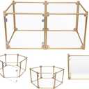 Front Row Foldable Dog Playpen  Durable and Portable Puppy Playpen for Exercise, Rest & Play  Clear Fence Panels with Aluminum Rods and Crate for Dogs and Other Small Pets (Gold, 6-Panel)