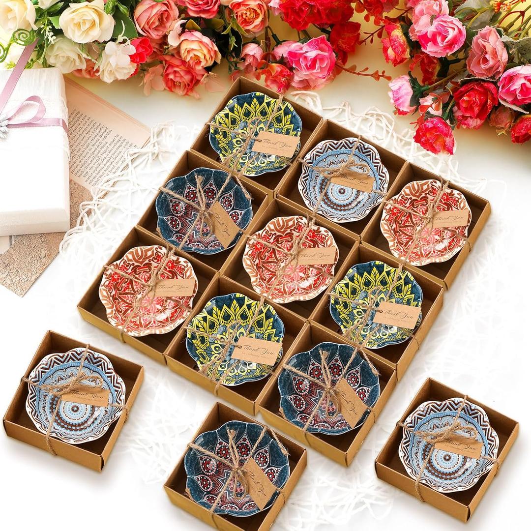 12 Pcs Wedding Favors for Guests 3.3 Inches Small Ceramic Bowl Dipping Bowl Mexican Pottery Boho Dishes Wedding Souvenirs for Bridal Pooja Baby Shower Birthday Guest Return Gift (Bohemian)
