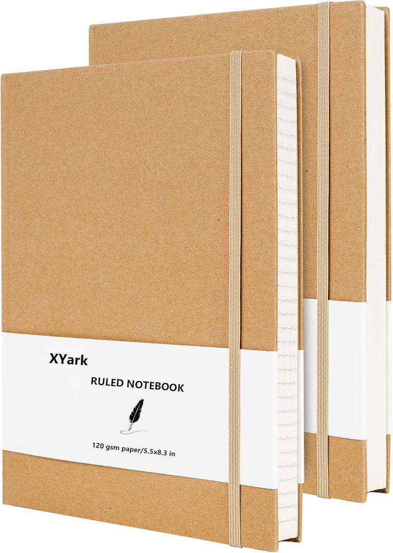 A5 Line Kraft Notebook Journals Bulk, College Ruled Hardcover Writing Subject Composition Notebooks with Lined Paper, 2 Pack, 120GSM, 102 Sheets, 5.5x8.3 inch, Travel Journal Set Lined