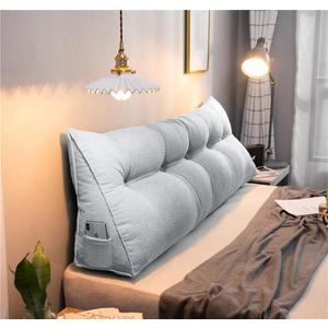 Triangular Wedge Pillow Headboard Twin XL with One Side Pocket Large Bolster Cushion Headboard Backrest Wedge Pillows with Detachable Cover,Light Grey, 39 * 10 * 20in