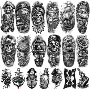 77 Sheets Pirate Temporary Tattoos Adult,Captain Anchor Compass Sailboat Tattoos, Pirate Ships Flag Skull Crossbones Sailor Fake Tattoo for Costume, Fake Arm Tattoos for Men Women Kids