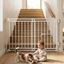 Extra Wide Baby Gate for Stairs Doorways & Kitchen, 32"-54" W x 29" H, No Bottom Bar Dog Gate, One-Handed Auto-Close, Hardware Mount Safety Gate for Dogs & Toddlers, White