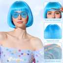 PLULON Blue Bob Wig with Heart Sunglasses and Hair Cap for Women, Short Bob Wigs Synthetic Colored Funny Cosplay Hairieces for Women Men Neon Bachelorette Halloween Costume Party Decorations