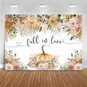 2 x Mocsicka Fall in Love Bridal Shower Backdrop Boho Autumn Wedding Party Decoration Autumn Leaves Fall Bridal Shower Photography Background Pumpkin Bridal Shower Decoration Banner (8x6ft(96x72 inch))