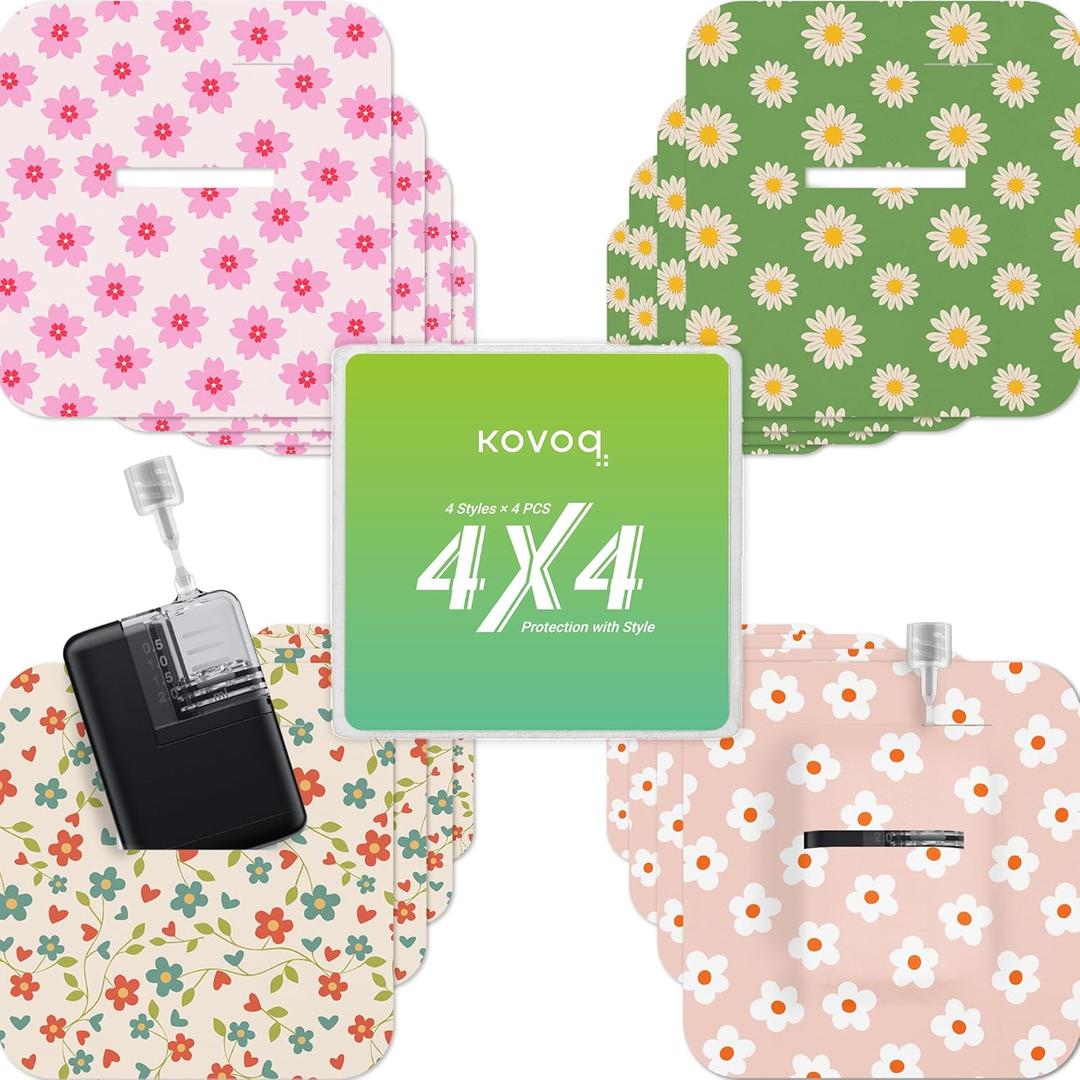 Tandem Mobi Adhesive Sleeve Flower, 16 Pack Overpatch Waterproof Pockets for Tandem Mobi Insulin Pump, Breathable Latex-Free and Hypoallergenic, 10+ Days Secure Hold with Case