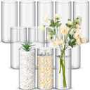 Nuogo 12 Pcs Plastic Clear Cylinder Vase for Home 8 Inch Acrylic Flower Clear Vase Centerpiece for Centerpieces Wedding Party Decorations
