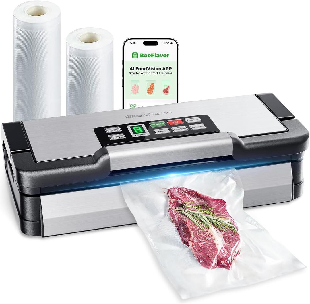 Precision Vacuum Sealer Machine Pro, 2X Seal & 130W Pump Powerful Vacuum Sealer for Food,10-in-1 Functions with Handle Design, Built-in Cutter&Bags Storage&Hose, 2 Bags Rolls, Stainless Steel