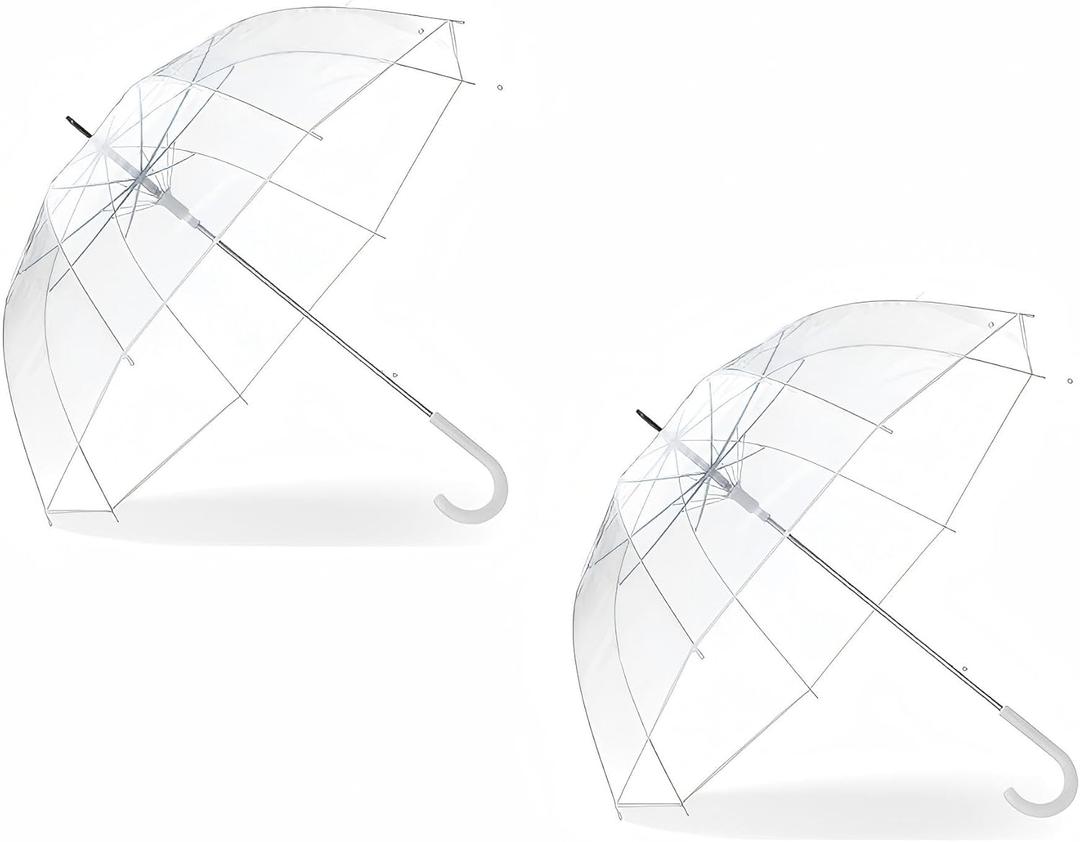 2 Pcs Clear Bubble Umbrellas 52 Inch Large Transparent Wedding Umbrellas Windproof Dome Umbrella with j Hook Handle For Wedding Bridal Parties Graduation and Outdoor Events