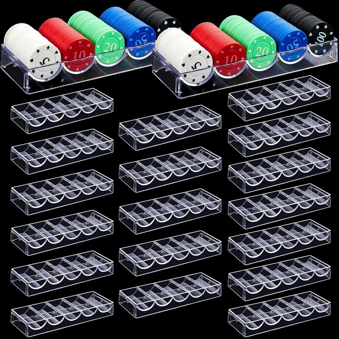 Yulejo 10/15/20 Pieces Poker Chip Holder Poker Chip Trays Acrylic Rack Chips Holder Accessories for Casino Game, Each Holds 100 Chips