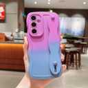 YYDSUNYfor Samsung Galaxy S24 FE Case 6.7" with Wrist Strap Stand, Cute Wavy Curly Camera Lens Cover Gradient Color Soft Silicone Shockproof Phone Case for Women Men (Purple Gray)