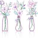 Zzbakress 3 Pcs Metal Flowers Wall Arts Rustic Farmhouse Decor Bathroom Wall Decor Metal Wall Decor for Living-room Dining-Room Kitchen Minimalist Decor Housewarming Gifts(Pink Purple)