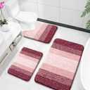OLANLY Bathroom Rugs Sets 3 Piece, Soft Absorbent Microfiber Bath Mats and U-Shaped Contour Toilet Rug, Plush Shaggy Bath Mat Set for Bathroom (36"x24"+24"x16"+24"x20", Red)