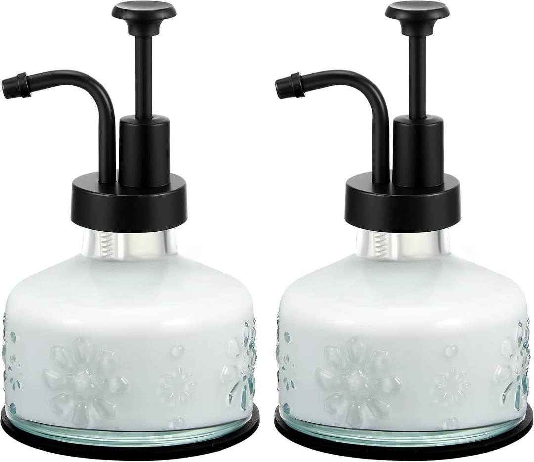 Tioncy Antique Soap Dispenser Kitchen Bathroom Countertop Glass Soap Pump Dispenser Refillable Rustic Small Liquid Container with Non Slip Silicone Coaster(Clear)