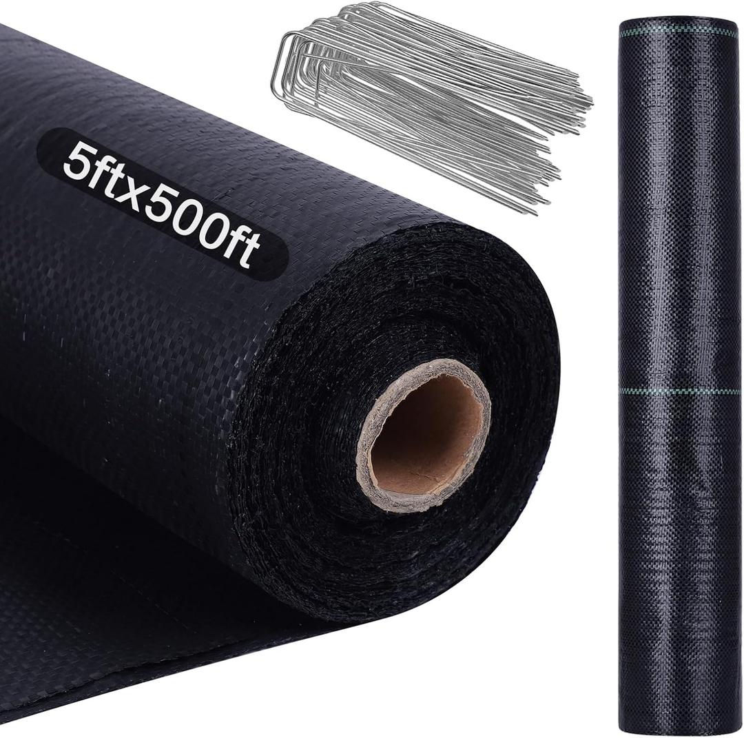 5FT x 500FT Weed Barrier Landscape Fabric, Premium Heavy Duty Woven Garden Ground Cover Weed Block Control Mat Cloth for Gardening, Planting, Farming, Landscaping Flower Bed Driveway