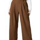 Eytino Womens Plus Size Dress Pants Elastic Waist Wide Leg Lounge Pants Waffle Knit Dress Pants for Office,2X Chestnut