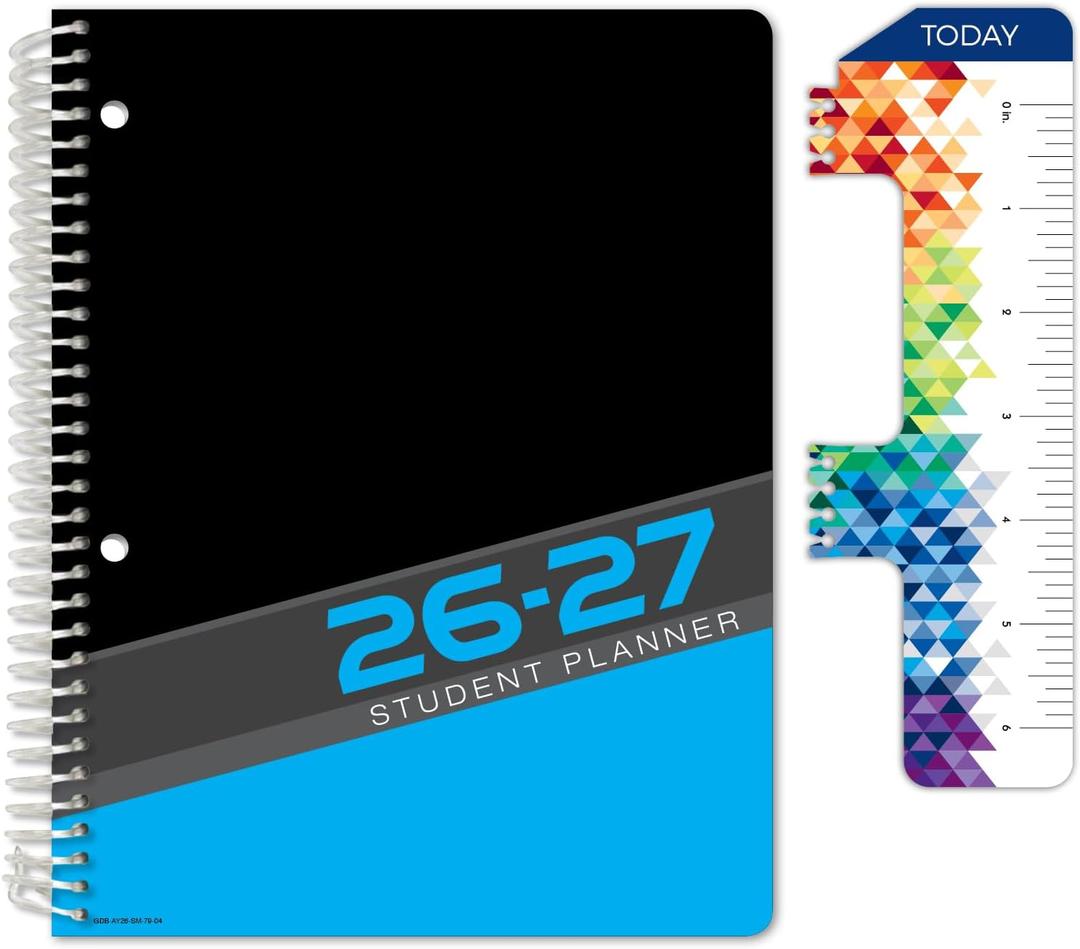 Global Datebooks 2026-2027 Middle & High School Student Planner 7" x 9" - Dated Weekly & Monthly Academic Planner w/Ruler/Bookmark & Stickers, Ideal for Homework, Matrix Style, Slant