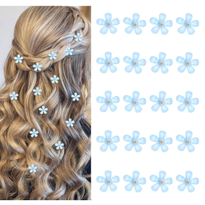 YISSION Hair Clip 20Pcs, Mini Blue Flower with Rhinestone, Cute Hair Clips, Decorative Hair Barrettes, Wedding Hair Accessories for Girls Women