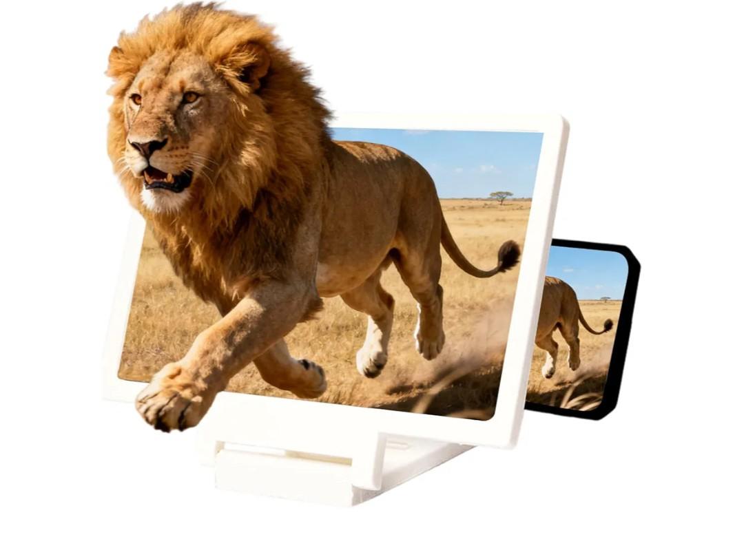 Smartphone Screen Magnifier, 3D HD Foldable Amplifier, Phone Stand with, Adjustable Angle Gift for Mom Dad, Family Portable、 Universal Enlarger Movies Gaming Video (White)