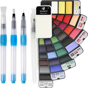 MEEDEN Travel Watercolor Paint Set: Portable 42 Assorted Water Colors Paint Kit with 4 Brushes, 1 Count
