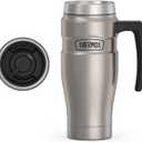 THERMOS Stainless King VacuumInsulated Travel Mug with Handle  16oz, Matte Steel  Thermos Tumbler for Hot & Cold Drinks  LeakProof & SweatProof Stainless Steel Coffee Mug with Lid for Commuting