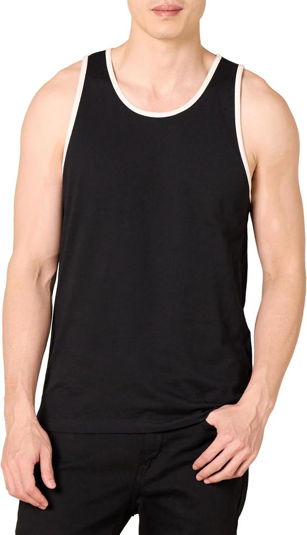 Amazon Essentials Men's Active Quick Dry Tech Stretch Moisture Wicking Lightweight Gym Tank Top (Large, Black/White)