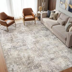 Cotiled Washable 5x7 Area Rug for Living Room - Modern Abstract Carpet with Non-Slip Backing, Low Pile & Soft, Stain Resistant, Kid & Pet Friendly Decor for Bedroom & Dining Room - Brown Grey