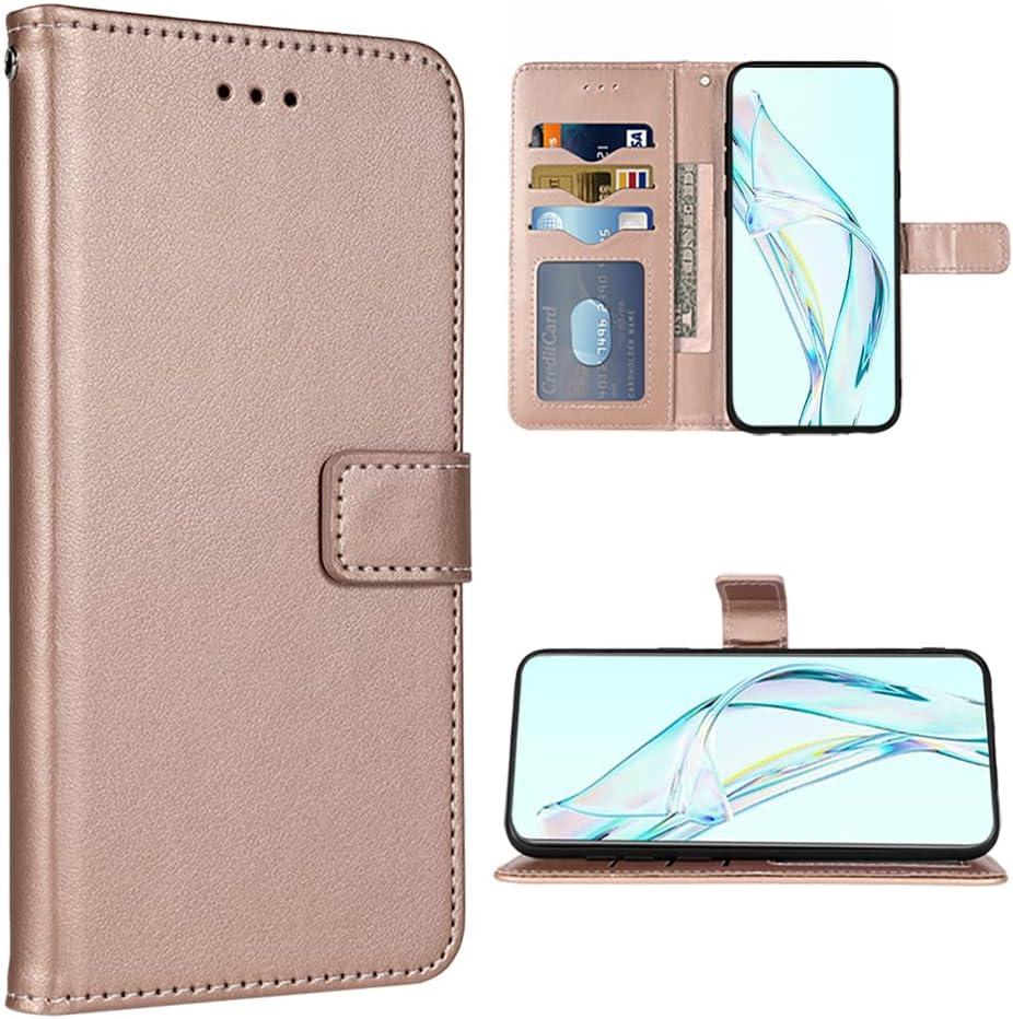 Compatible with ZTE Axon 30 5G Wallet Case Wrist Strap Lanyard and Leather Flip Card Holder Stand Cell Accessories Mobile Folio Purse Phone Cover for ZTE Axon30 2021 Women Men Rose Gold