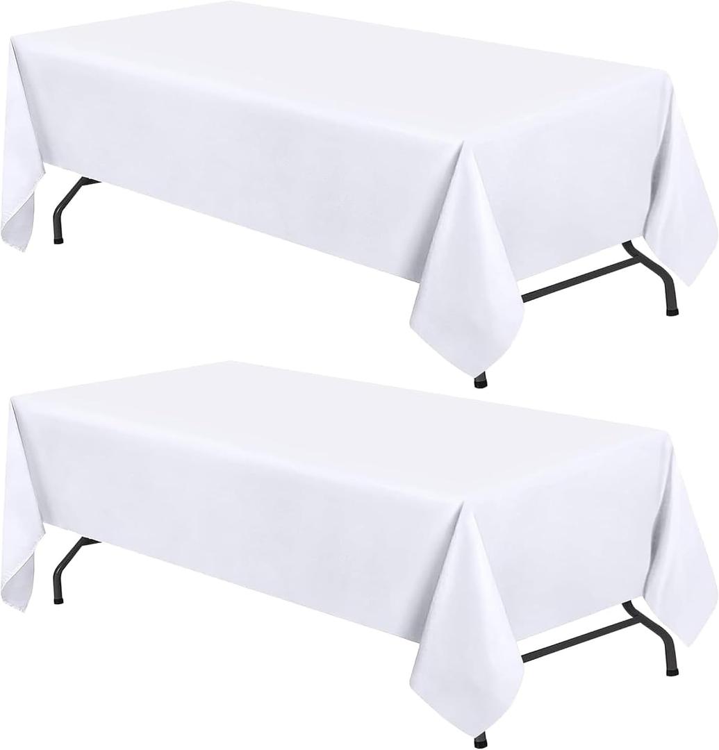 WEALUXE White Table Cloths for 6 Foot Rectangle Tables, 2-Pack, 60x102 inches, Water, Stain and Wrinkle Resistant, 200 GSM Washable Poly Fabric Tablecloths Rectangular, Elegant and Durable