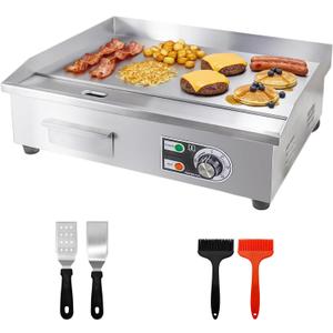 22" Commercial Electric Griddle,Electric Countertop Flat Top Griddle,110V 1600W Electric Flat Top Grill,Non-Stick Restaurant Teppanyaki Stainless Steel Grill,Adjustable Temperature Control