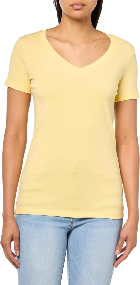 Eddie Bauer Womens Women's Petite Short Sleeve Favorite Vneck Tee (Large, Yellow)