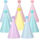 CHUNNIN 48pcs Rainbow Party Hats Pastel Rainbows Birthday Parties Supplies Macaron Cone Hat Happy Birthdays Paper Headwear with Pom Pom for Kids and Adults Baby Shower Bridal Shower Decorations Favors