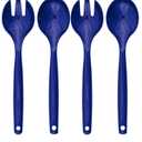 Navy Blue Plastic Serving Utensils - (Set of 4) - Durable and Reusable Flatware for Everyday Use, Formal Dining, and Special Occasions Pack of 3